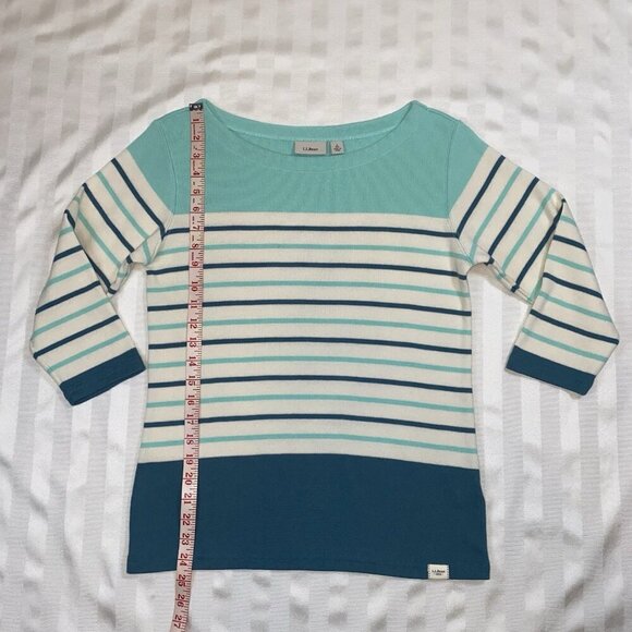 LL Bean Cotton Knit Sweater Sz S Women’s 3/4 Sleeve Boat Neck Stripes #501776 - Picture 6 of 11